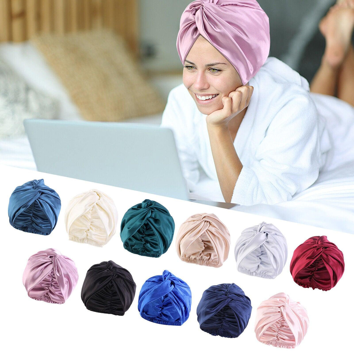 Silk Turban for Sleep - Bonnets For Women Twisted Sleeping Night Cap Pure Silk Hair Wrap Cap