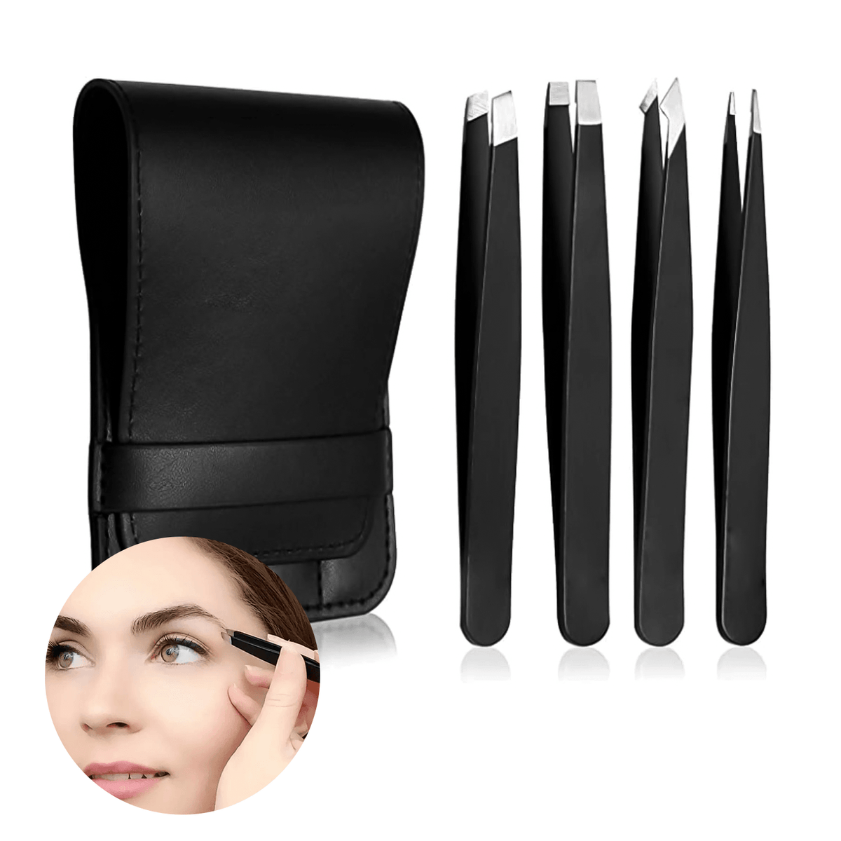 Steel Eyebrow Tweezers - Professional 4-Pieces Hair Beauty Pluckers Set