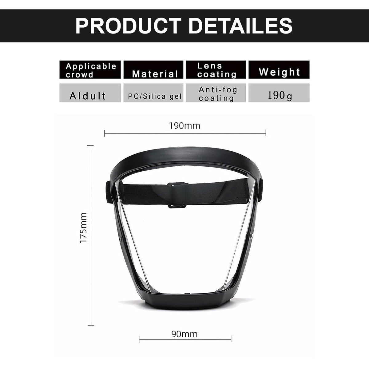 Face Protection Shield - Anti-fog Full Face Shield Protective Head Cover Transparent Safety Mask