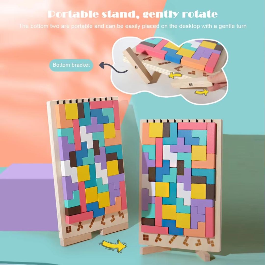 Montessori wooden blocks and shapes game