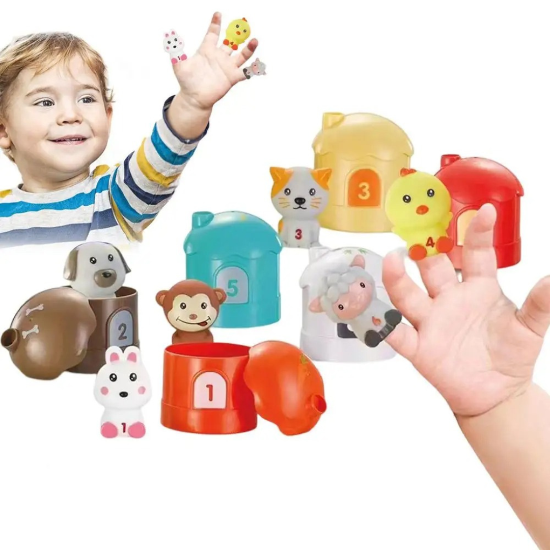 Educational farm finger puppet stacking game