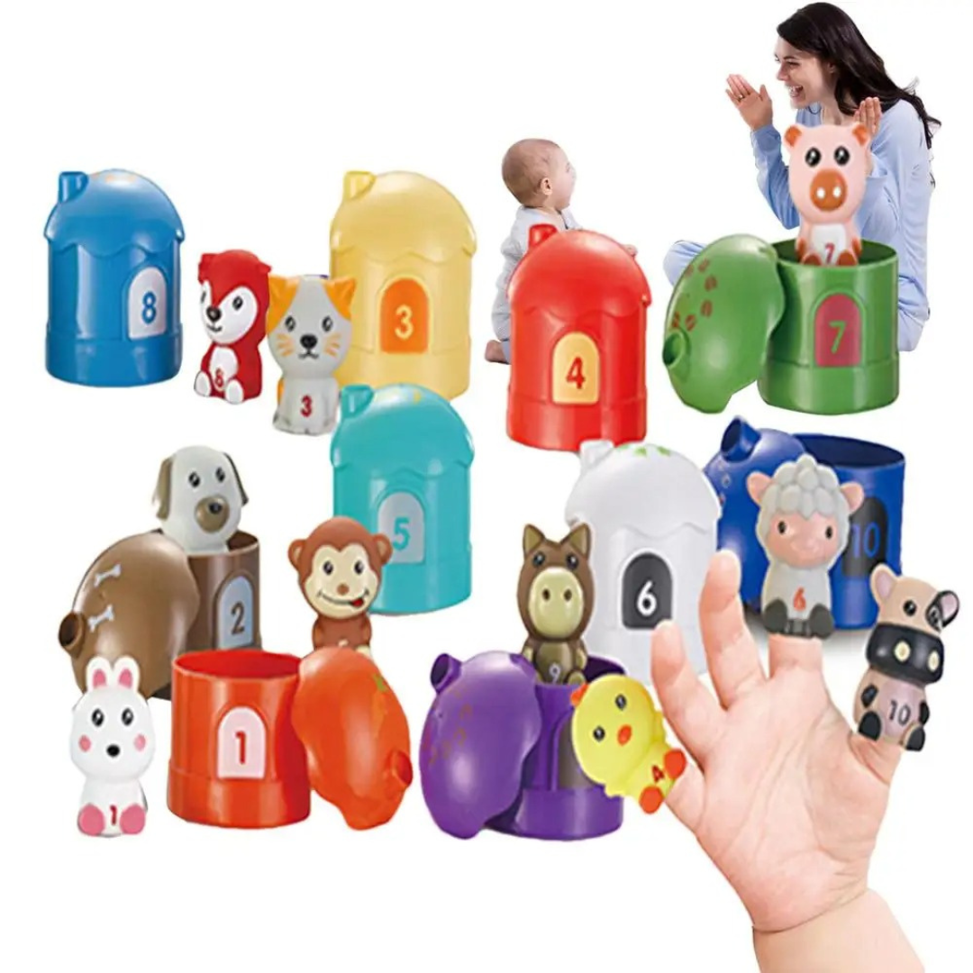 Educational farm finger puppet stacking game