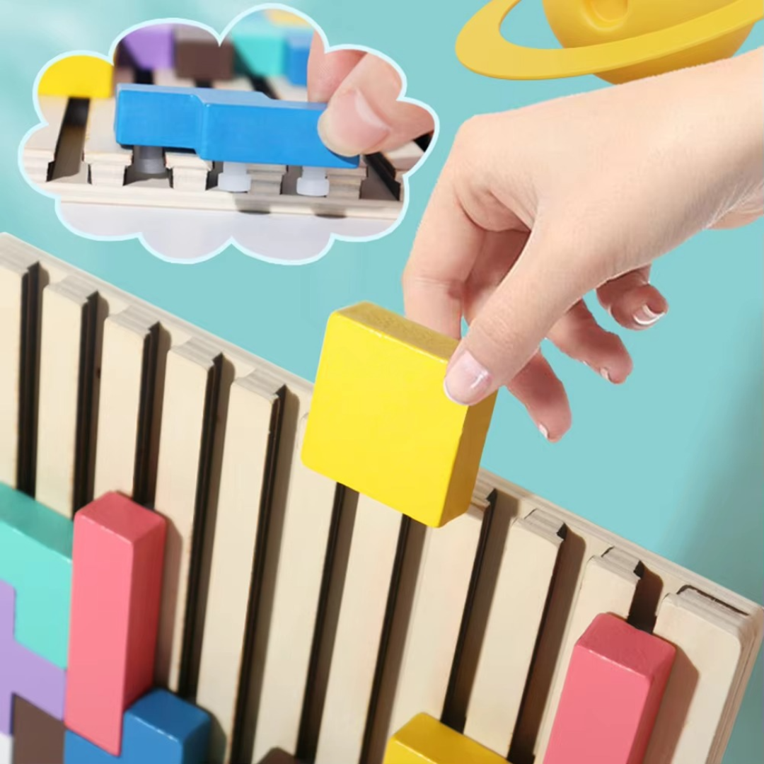 Montessori wooden blocks and shapes game
