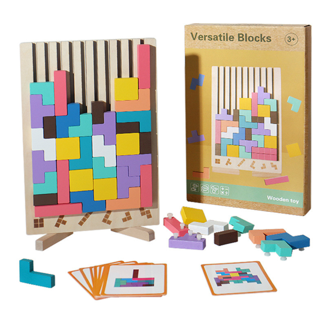 Montessori wooden blocks and shapes game