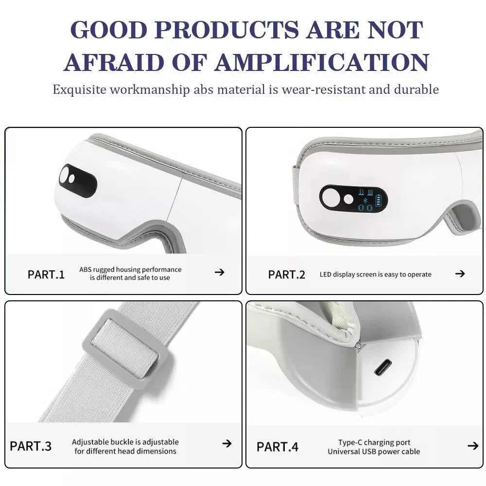 Electric Eye Massager - Rechargeable Eye Therapy Mask with Hot Compress/Air Pressure/Bluetooth Music and 5 Working Modes