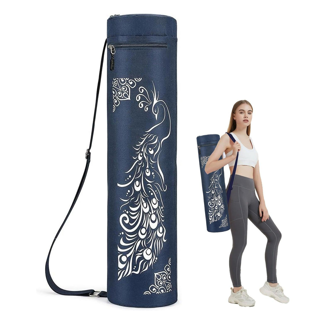 Yoga Mat Bag - Full-zip Exercise Yoga Mat Carry Bag Durable Waterproof Oxford Cloth With 2 Cargo Pockets | Extra Wide | Adjustable Shoulder Strap