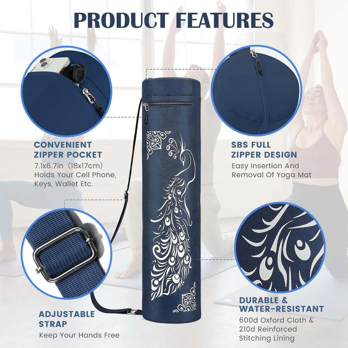 Yoga Mat Bag - Full-zip Exercise Yoga Mat Carry Bag Durable Waterproof Oxford Cloth With 2 Cargo Pockets | Extra Wide | Adjustable Shoulder Strap
