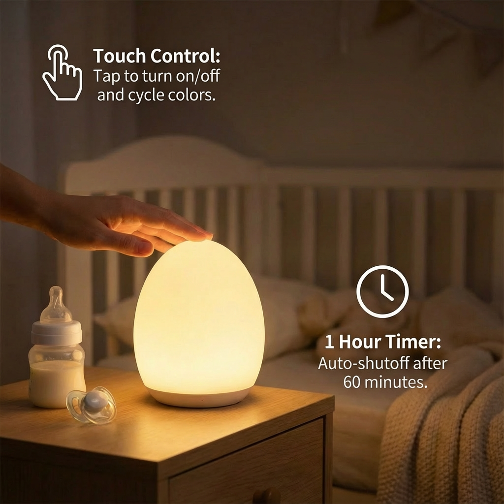 Egg-Shaped Silicone Night Light – Touch Control
