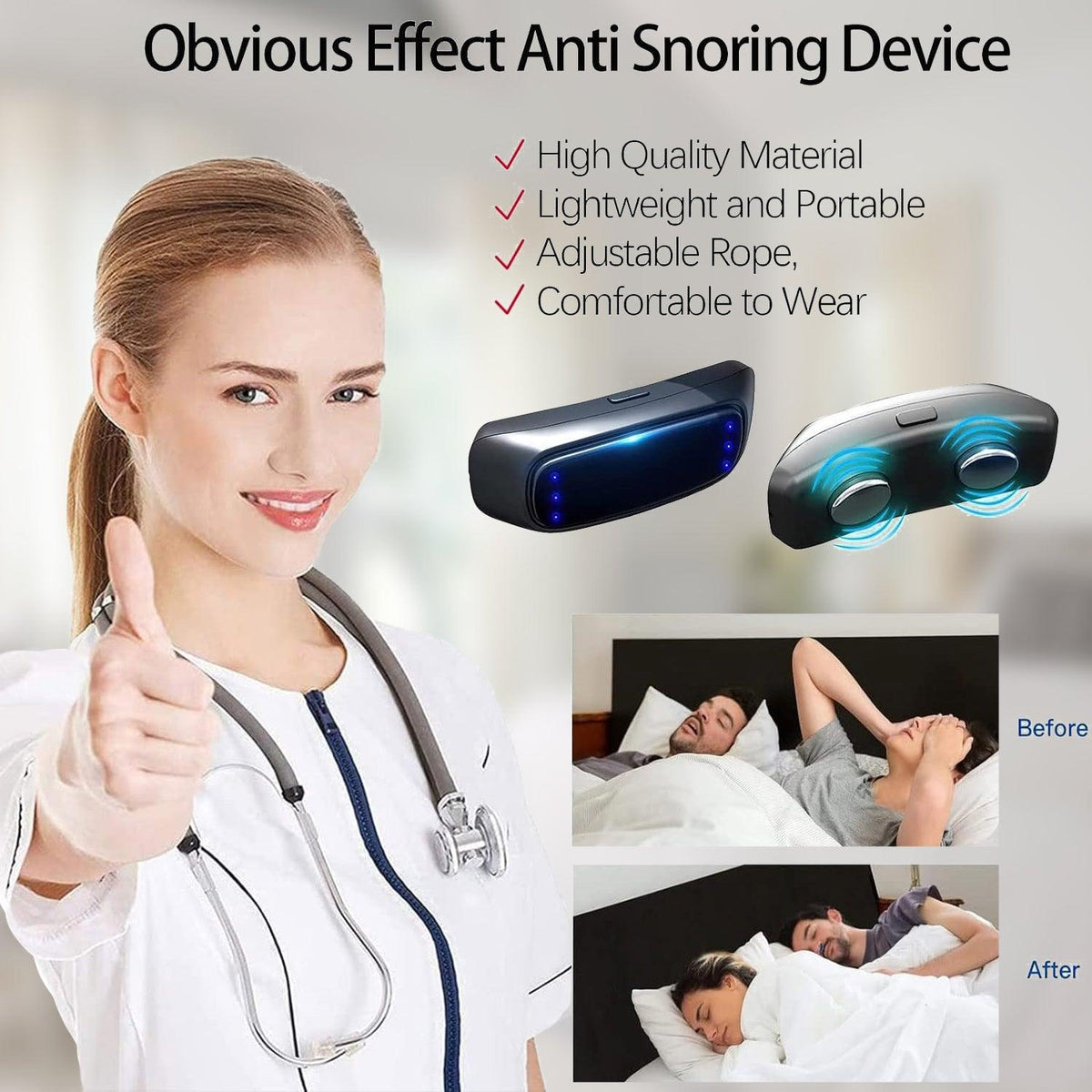Anti Snore Device - Electric Micro Noise Stopper Sleep Apnea Aid Stop Snore HB