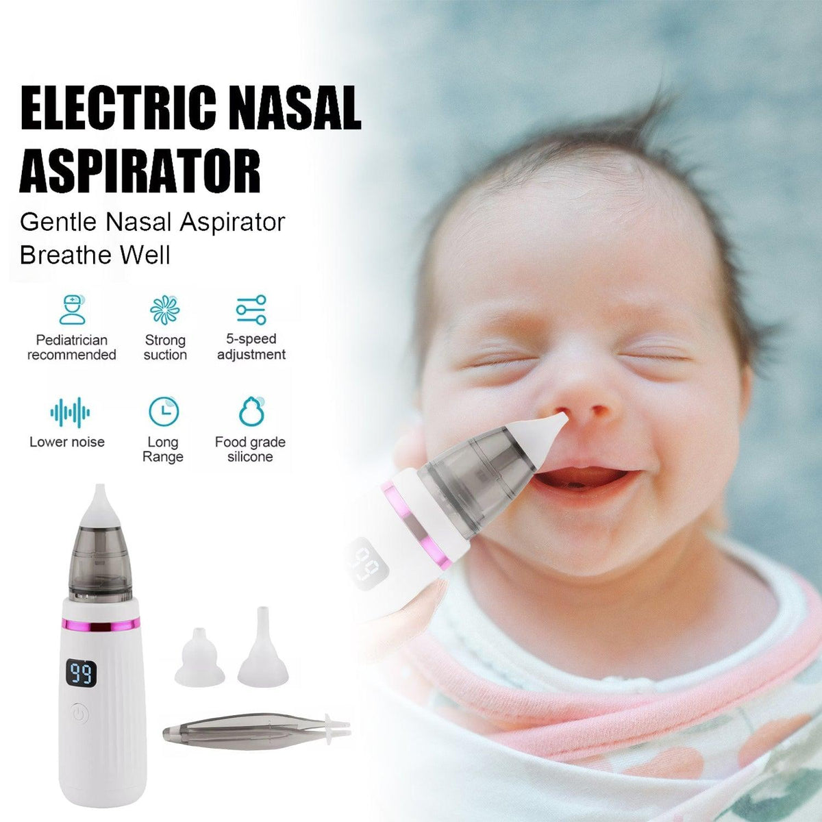 Electric Nose Aspirator - Rechargeable Baby Nasal Aspirator Safe Hygienic Nose Cleaner for Infant