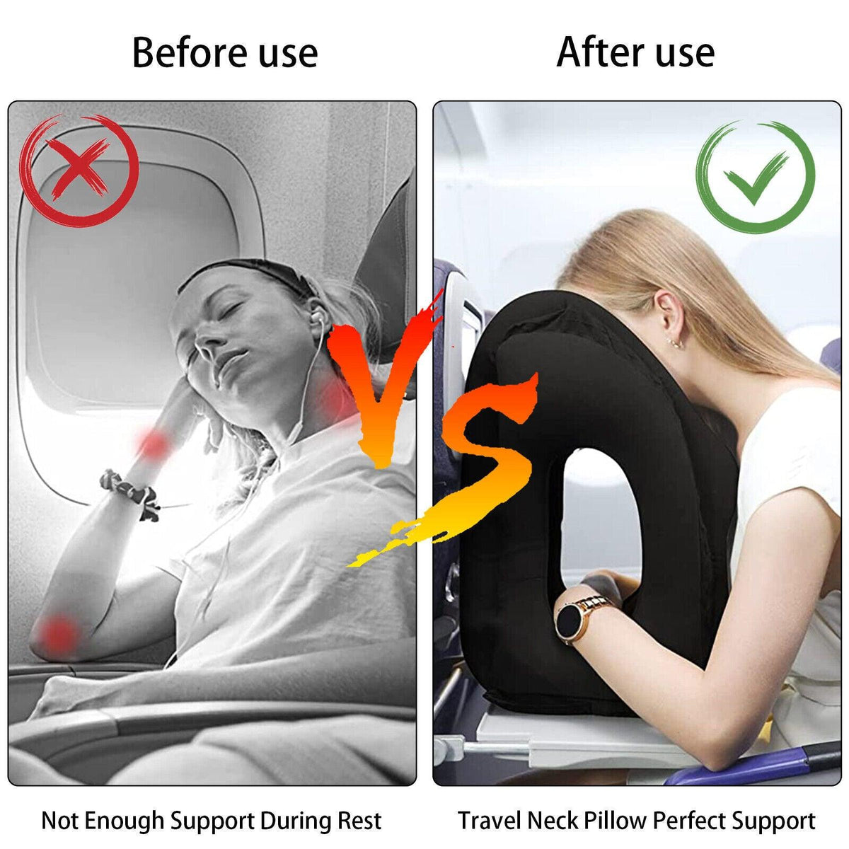 Inflatable Travel Pillow - Air Cushion Travel Pillow for Airplane Office Neck Head Chin Nap Rest