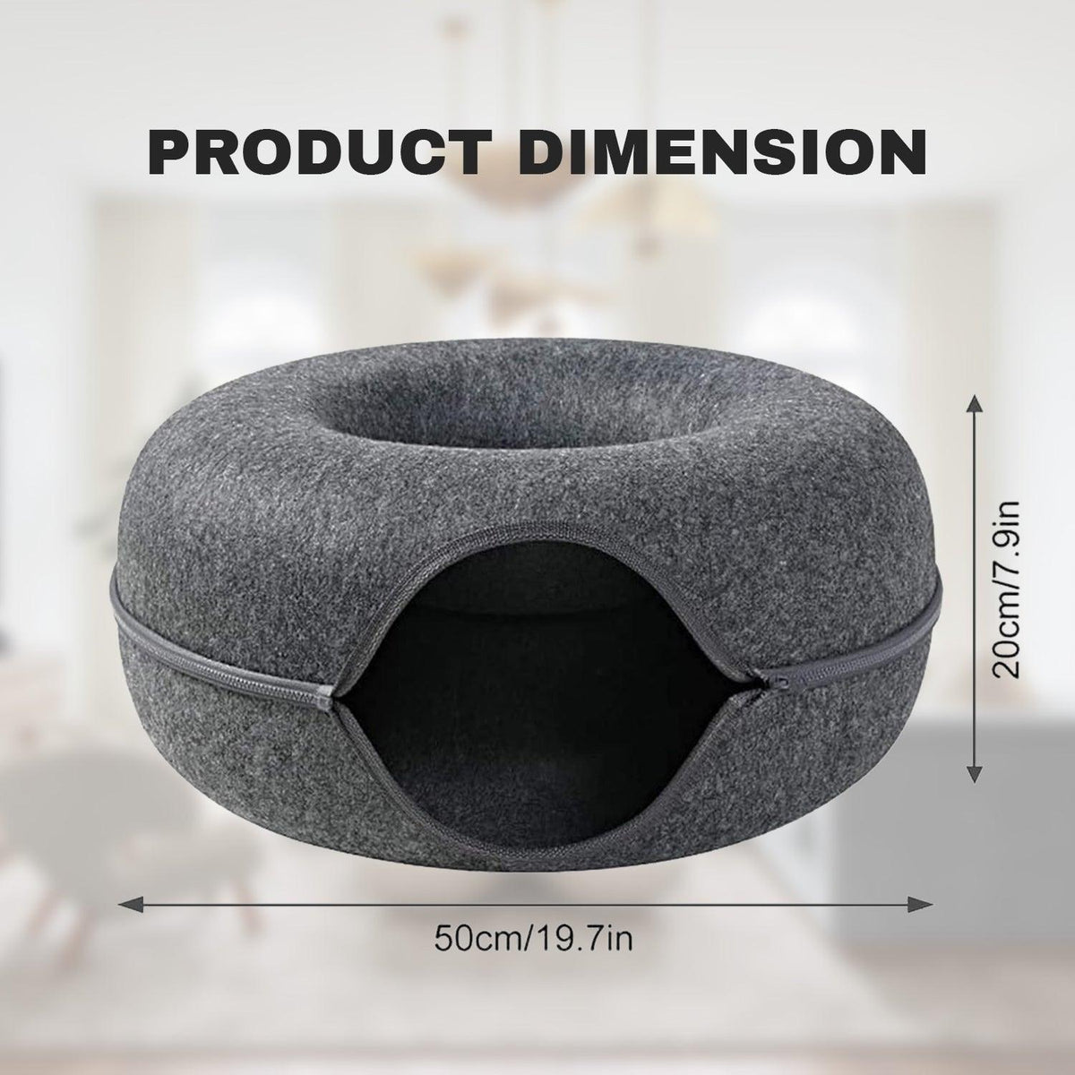 Cat Tunnel Bed - Natural Felt Pet Cat Cave Nest Round House Donut Interactive Toy