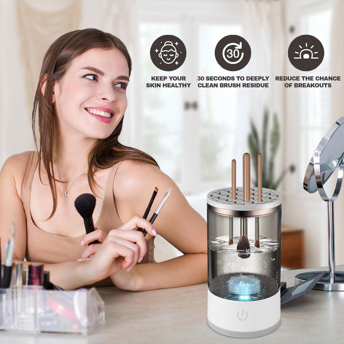 Makeup Brush Cleaner Machine - Automatic Fast Electric Brush Cleaning Holder Dryer