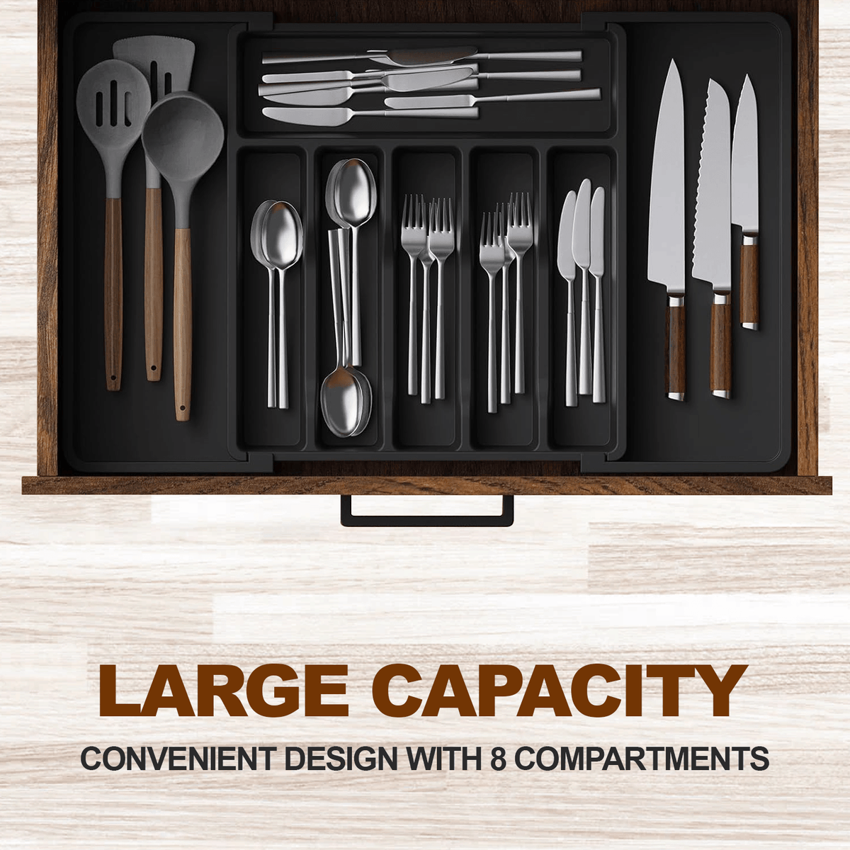 Cutlery Tray For Drawer - Extendable Drawer Organiser Insert For Kitchen Utensils Storage