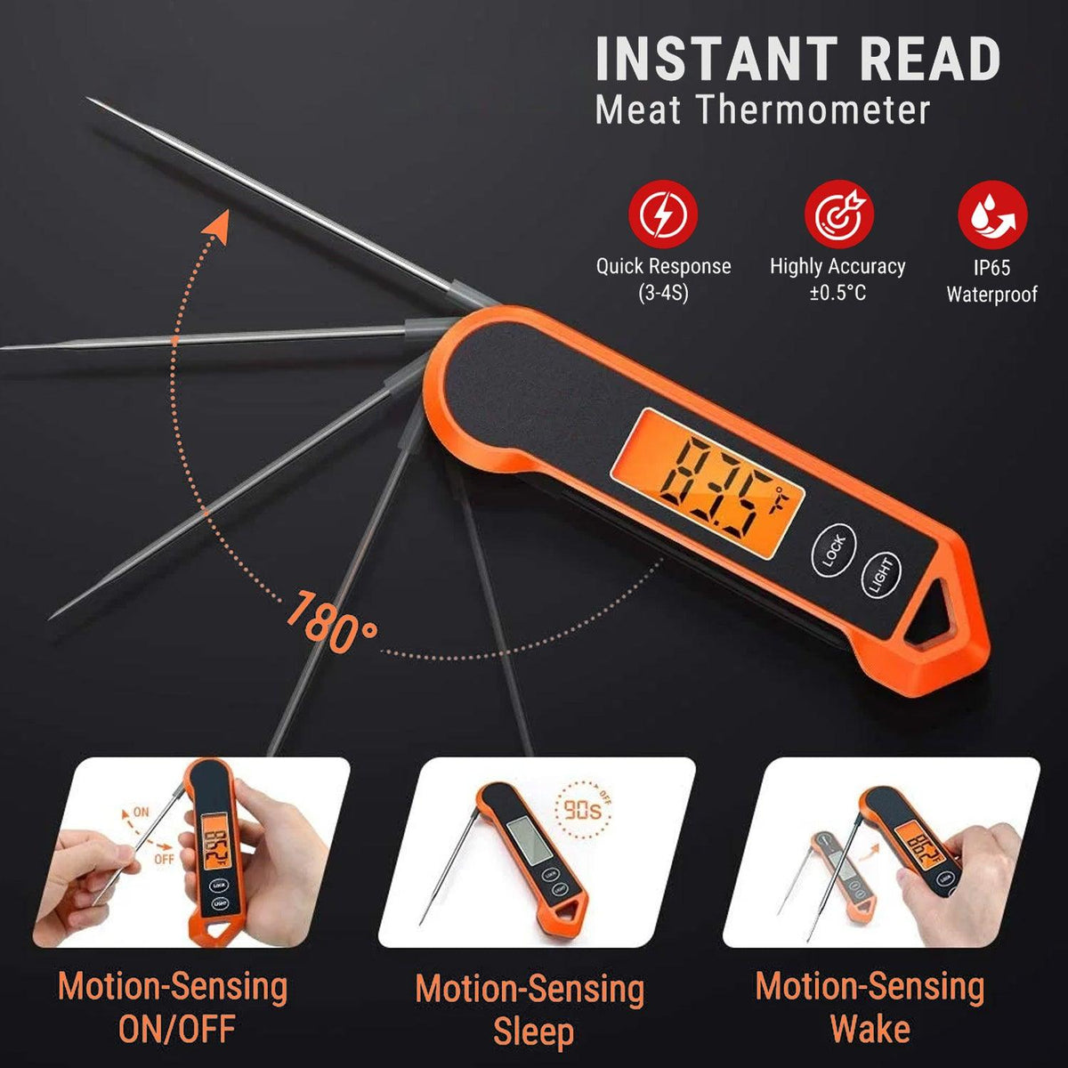 Food Cooking Thermometer - Digital Meat Thermometer for Cooking with Ambidextrous Backlit, Waterproof Meat Thermometer Probe for Kitchen Food Temperature BBQ Grill Smoker Oil Fry Candy Instant Read Thermometer