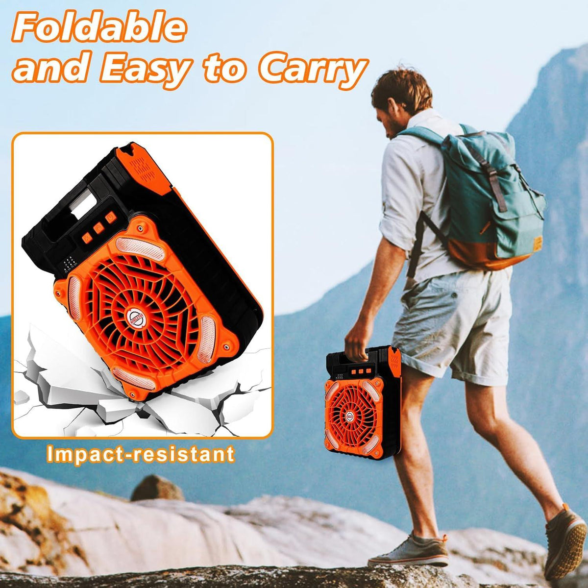 Rechargeable Camping Fan - 20000Mah Solar Powered Portable Fan with LED Lantern, 3 Speeds Cord
