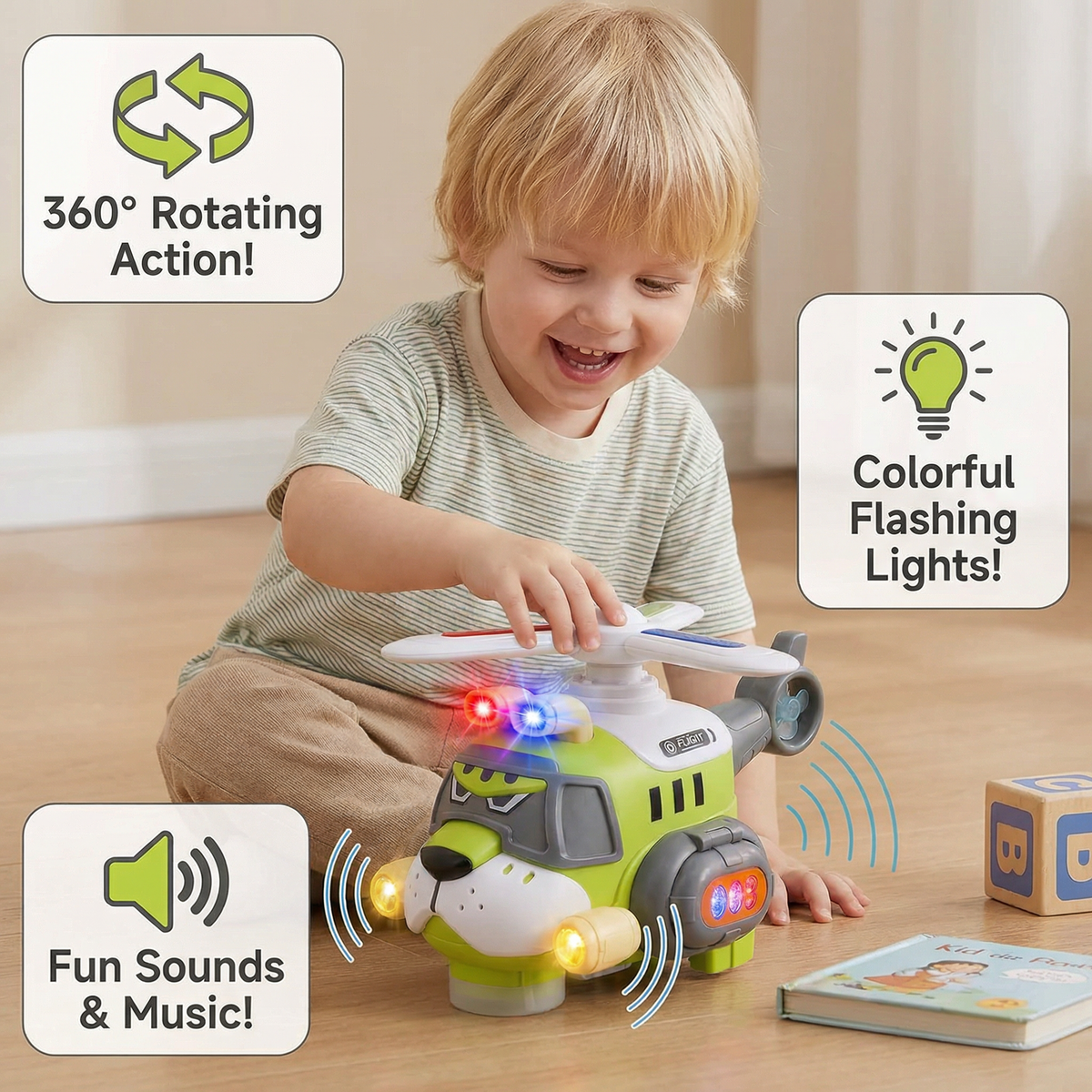 Funny Tiger Airplane Toy – 360° Rotating Kids Toy with Lights & Sound