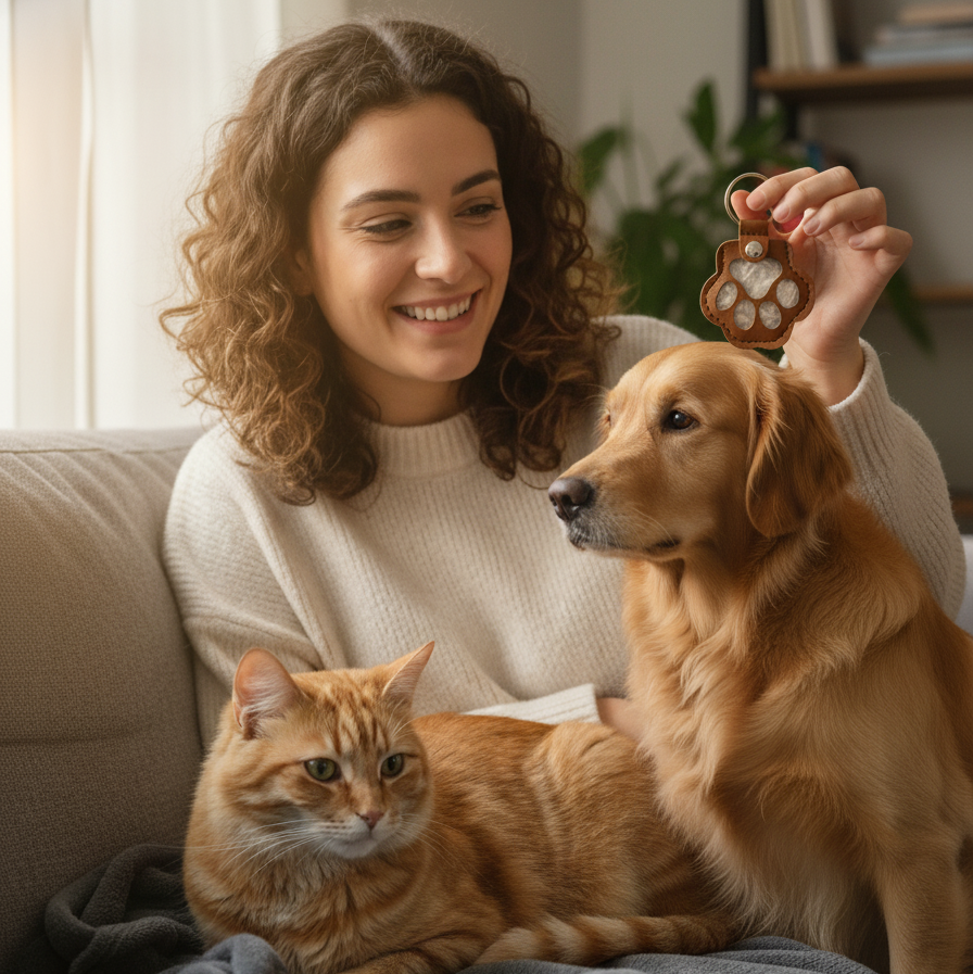 Leather Memorial Pet Hair Storage Keychain