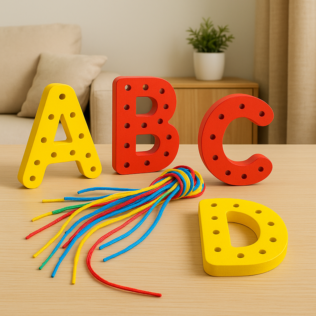 Letters and Numbers Wooden Threading Educational Toy