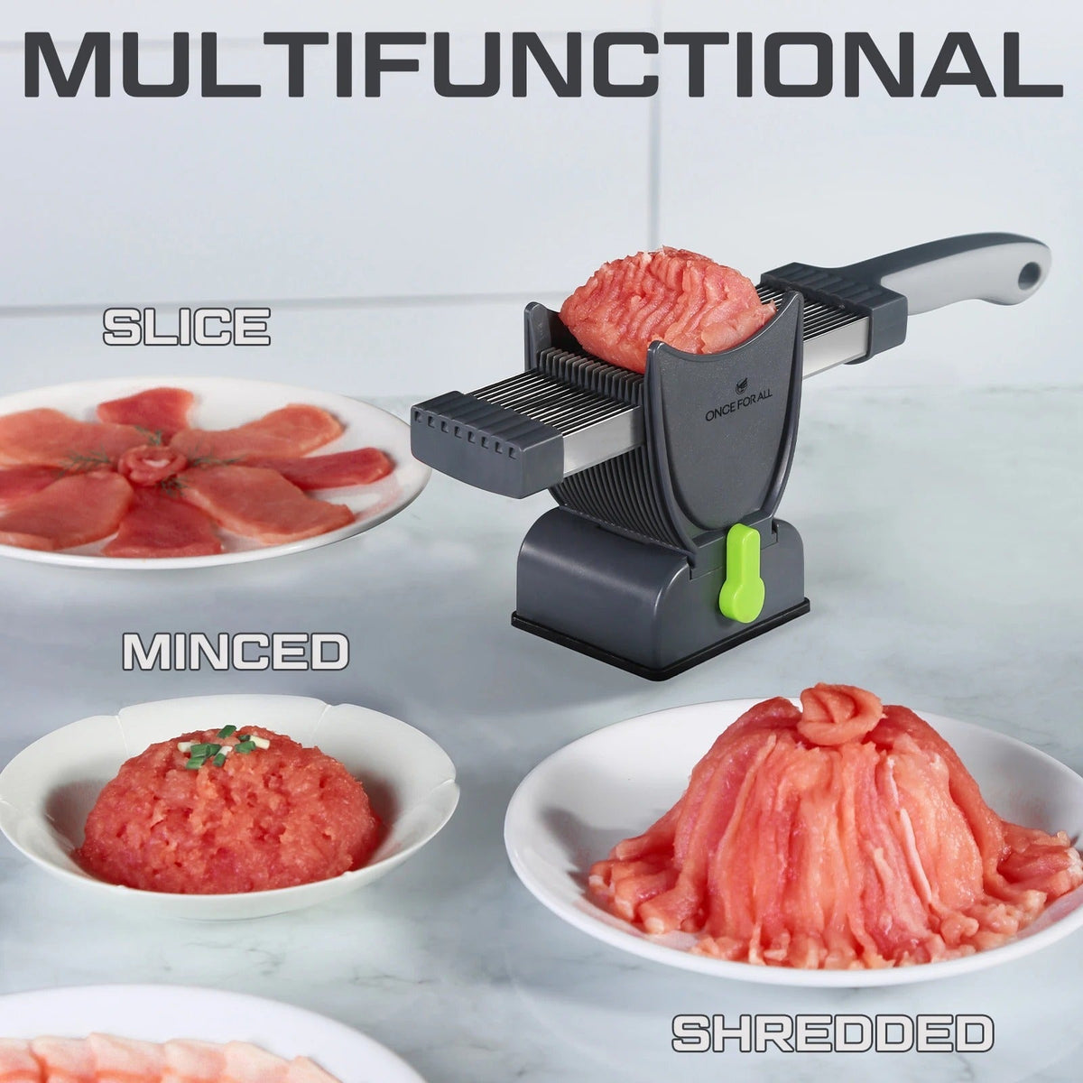 18-Blade Multifunctional Meat Slicer – Adjustable Thickness Manual Cutter for Slices, Strips, Minced & Shredded Meat