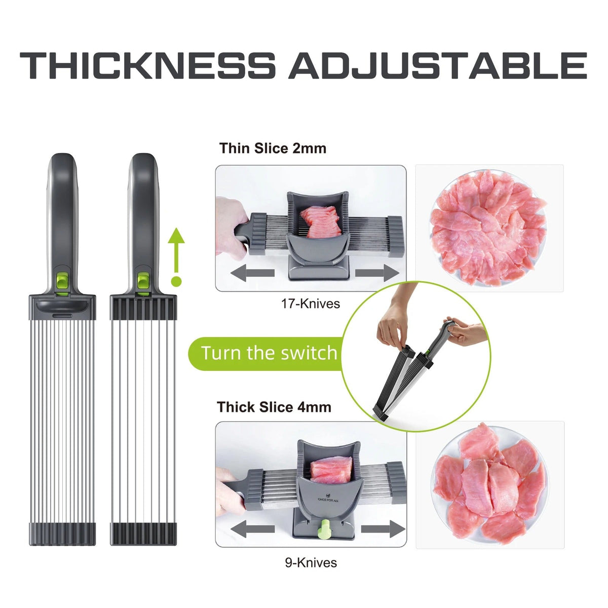 18-Blade Multifunctional Meat Slicer – Adjustable Thickness Manual Cutter for Slices, Strips, Minced & Shredded Meat