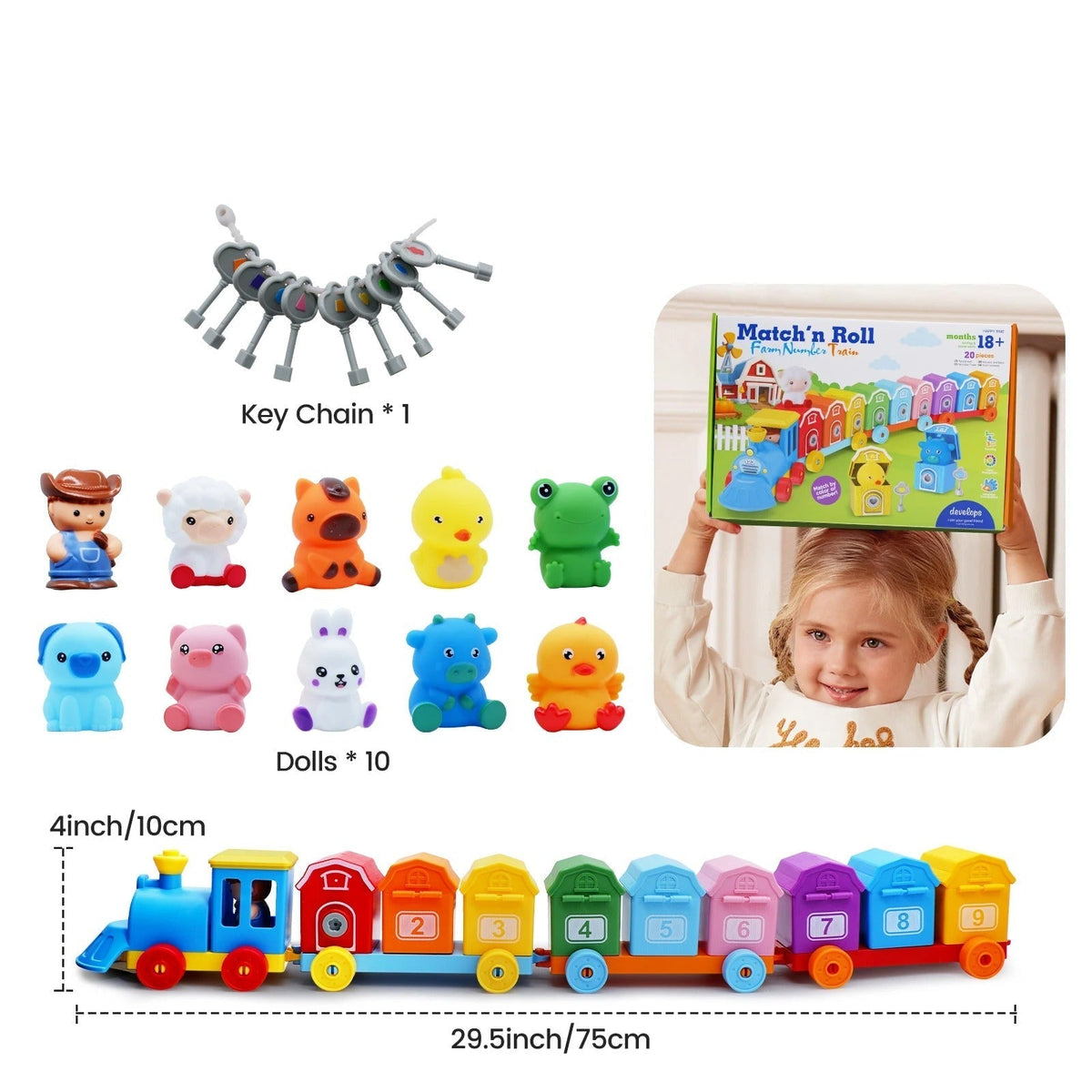 Educational Montessori Farm Number Train Toy