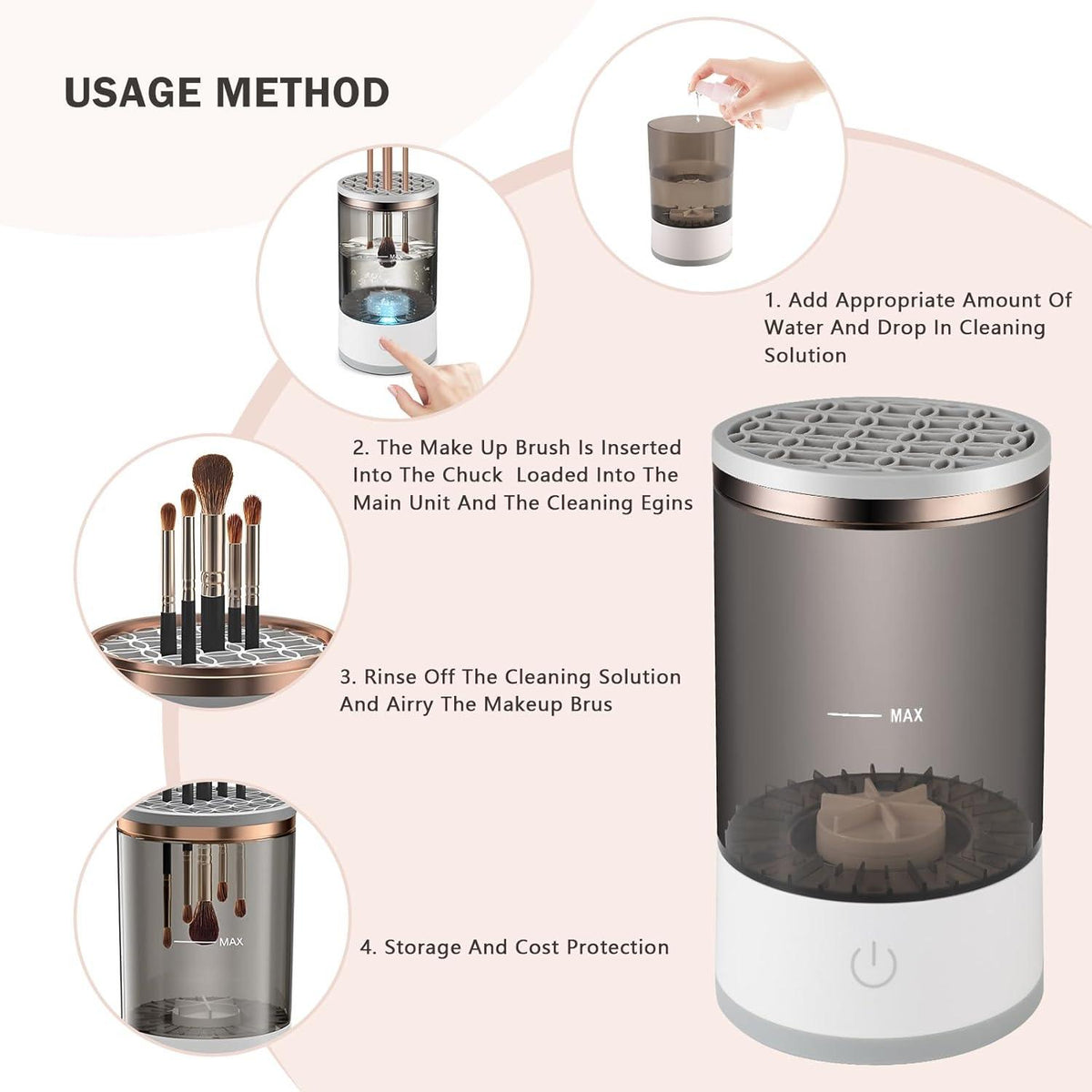 Makeup Brush Cleaner Machine - Automatic Fast Electric Brush Cleaning Holder Dryer