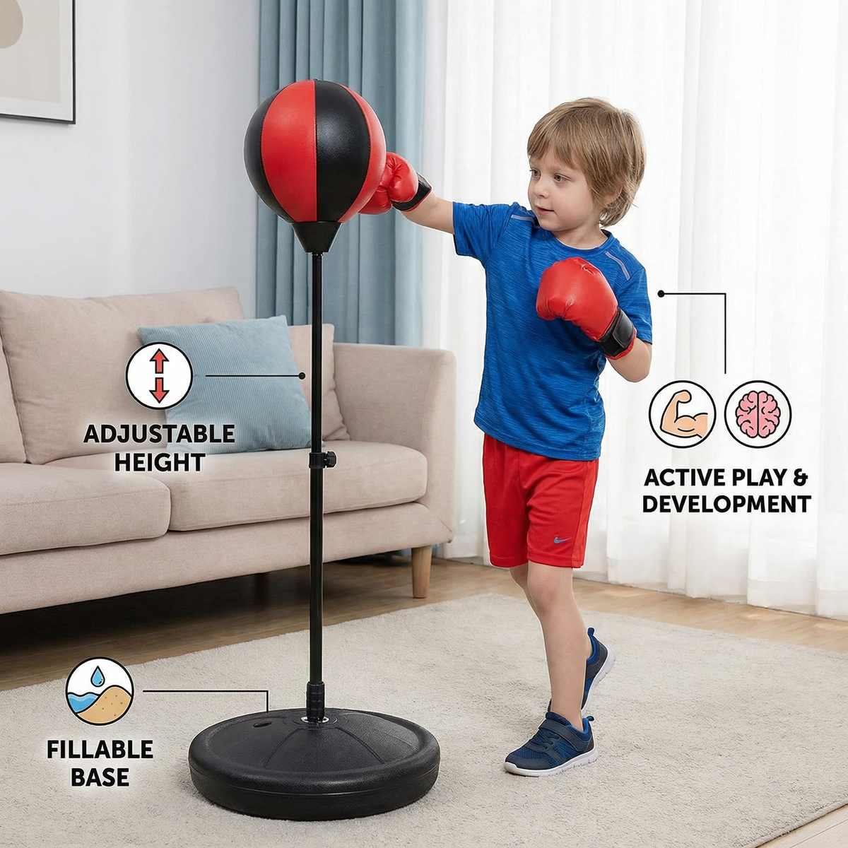 Kids Boxing Set with Standing Punching Bag & Gloves – Adjustable Height Training Set for Ages 3–8