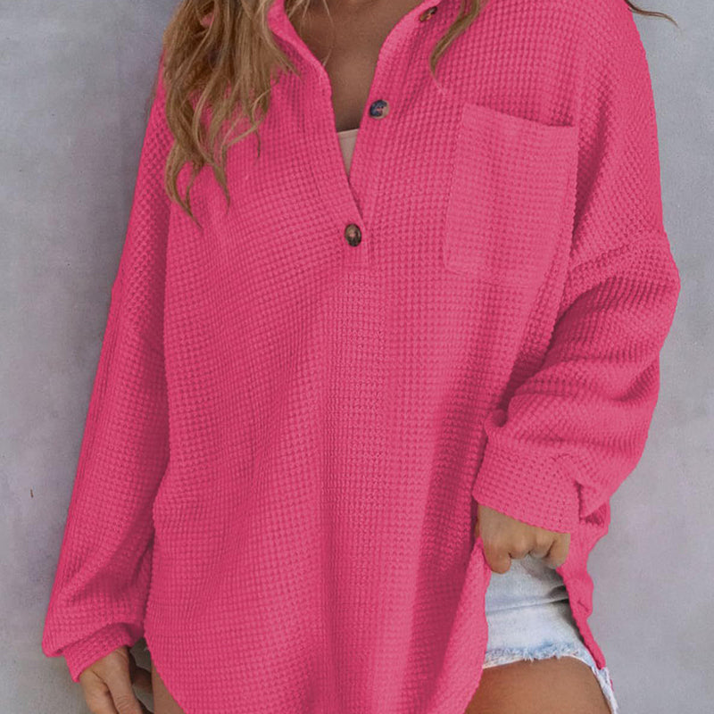 🌸Women’s Loose Solid Color Waffle Knit Shirt