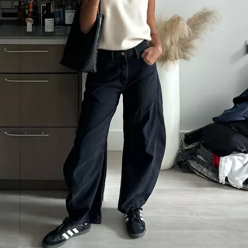 Women's Loose Wide-Leg Mid-Rise Pants