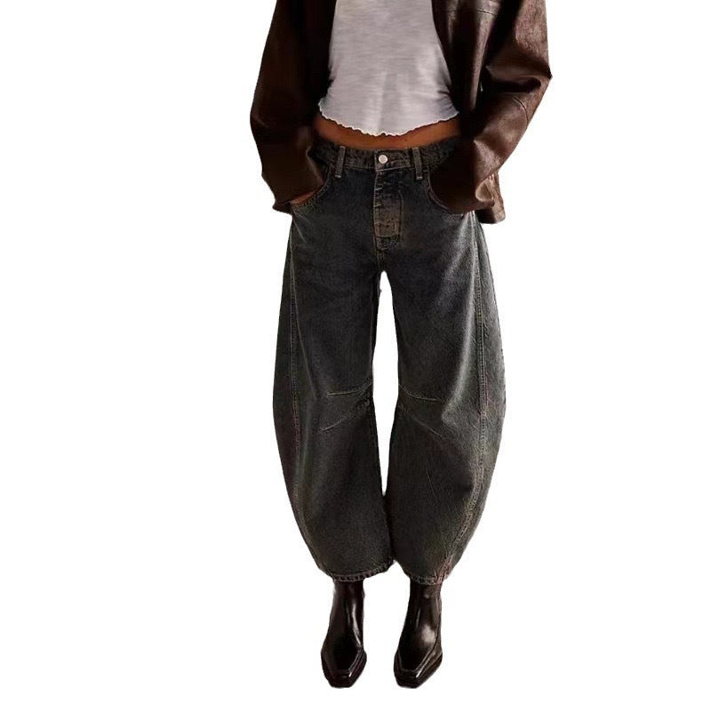 Women's Loose Wide-Leg Mid-Rise Pants