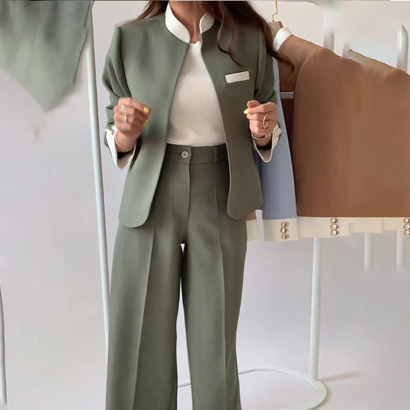🍂Fall Specials🍂Women's Elegant Patchwork Stand Collar Blazer and Trousers