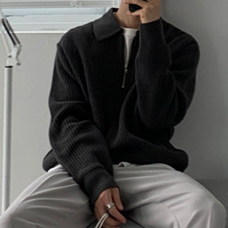 Men's Casual Solid Color Loose Fit Half-Zip Sweater