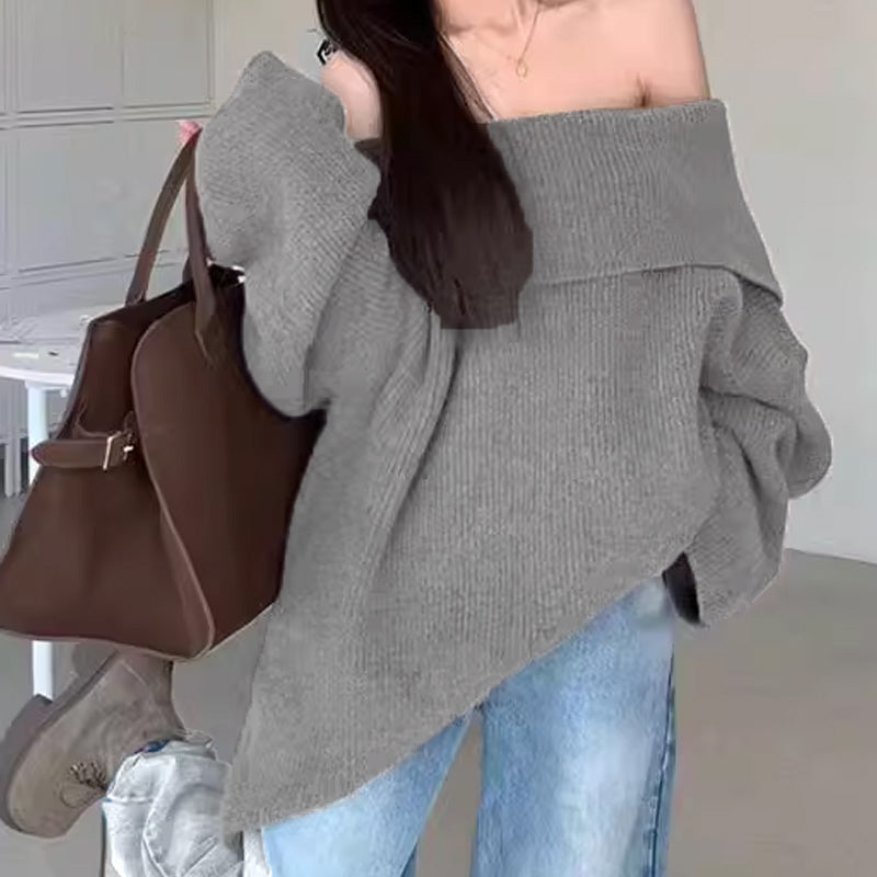 🍁2024 New Arrivals🍁Women's Off-Shoulder Relaxed Long Sleeve Sweater