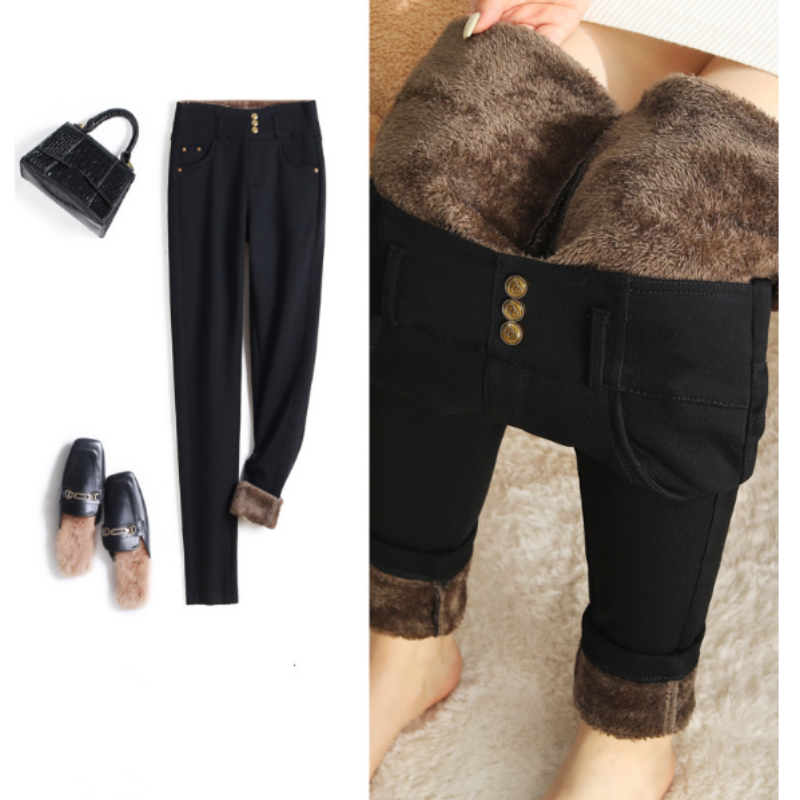 ❄️Winter New Arrival⚡Women's Thickened Warm High Waist Stretch Black Tight Trousers