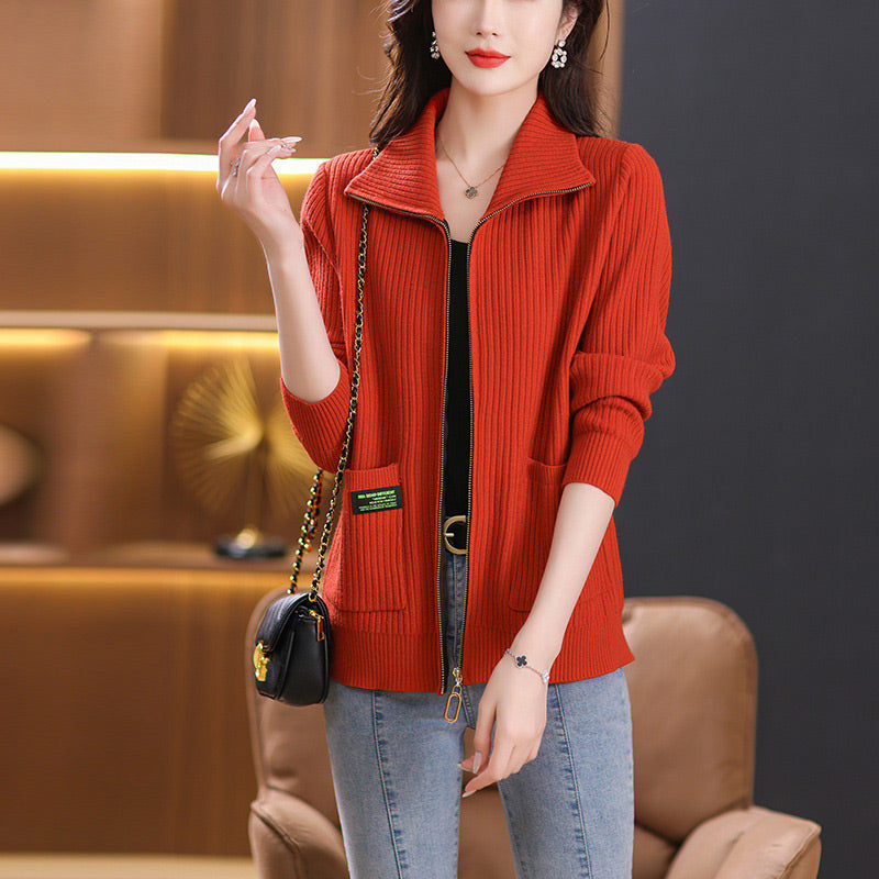 Women's Knitted Zip Up Cardigan Sweater