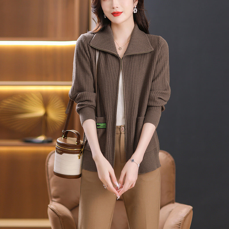 Women's Knitted Zip Up Cardigan Sweater