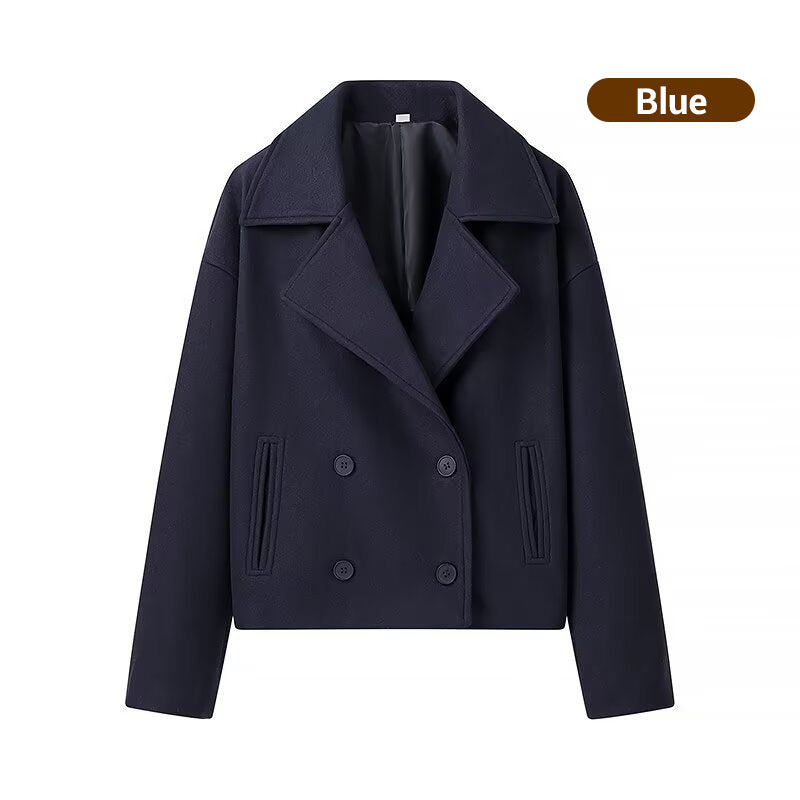 🧥Women's Solid Color Lapel Double-Breasted Short Jacket