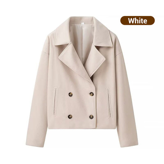 🧥Women's Solid Color Lapel Double-Breasted Short Jacket