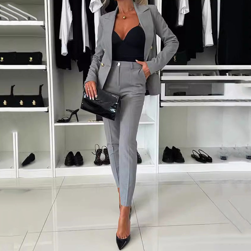 🔥HOT SALE 50% OFF🔥 Women's Double-Breasted Blazer & Tailored Pants Set
