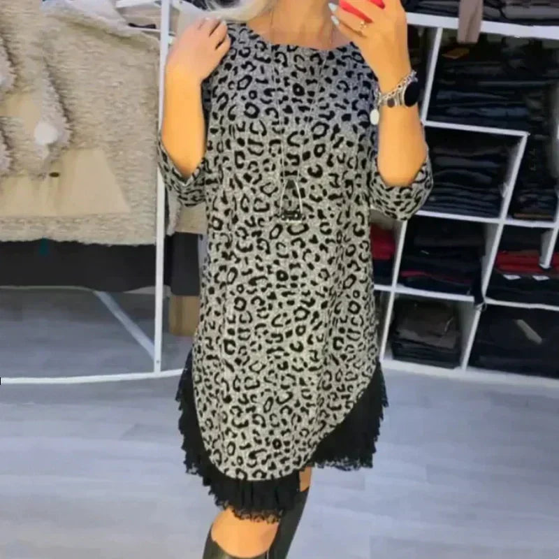 🔥Hot Sale 50% off🔥 Women’s Lace Trim Leopard Print Dress