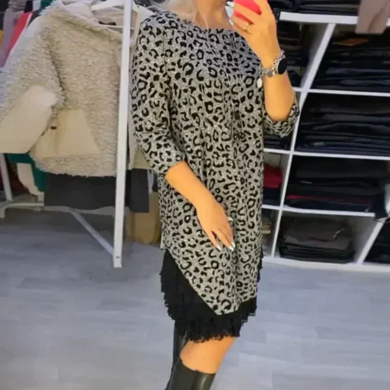 🔥Hot Sale 50% off🔥 Women’s Lace Trim Leopard Print Dress