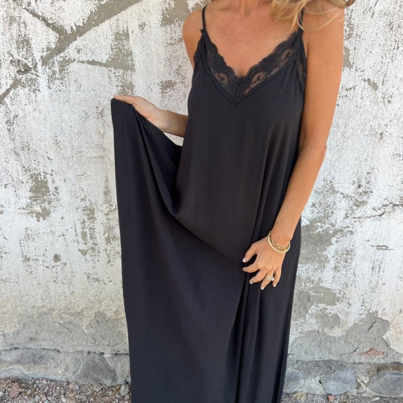 🌸Spring Specials💐 Women's Elegant Lace Trim V-Neck Spaghetti Strap Maxi Dress