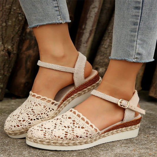 Women's Closed Toe Crochet Wedge Sandals