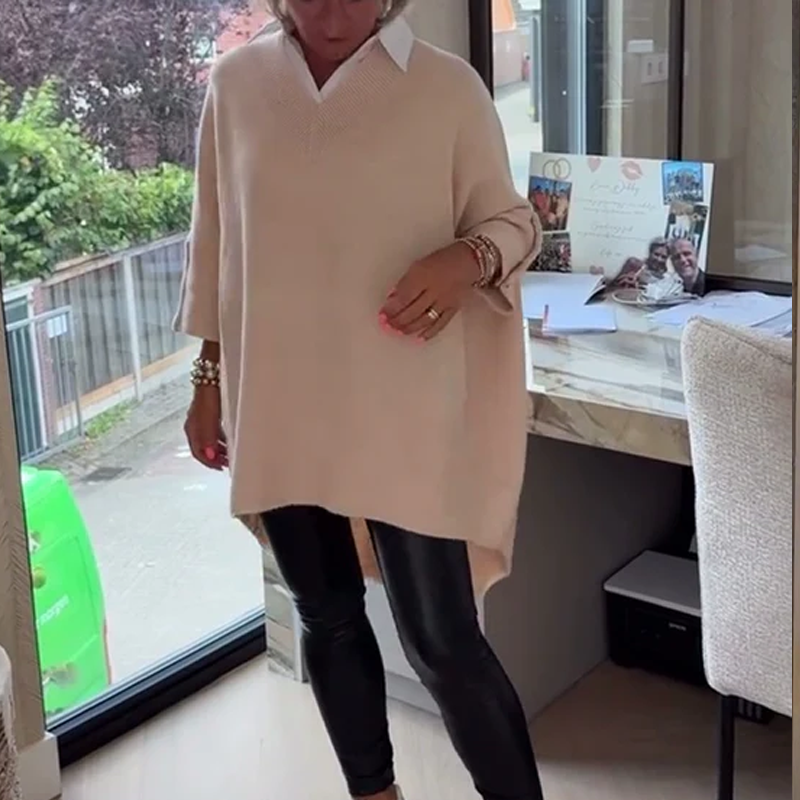 Women's Long-Sleeve Top with Shirt Collar