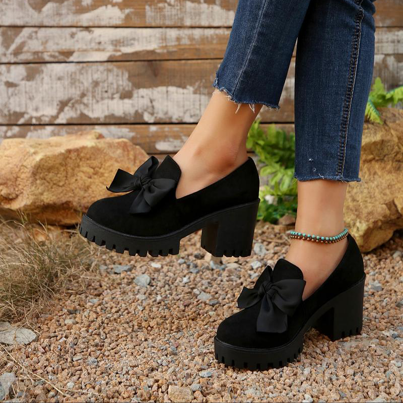 💥Christmas Sale 50% OFF👠Women's Bow Chunky Heel Loafers ✨The perfect holiday shoes! Elegant & comfortable for parties🎄