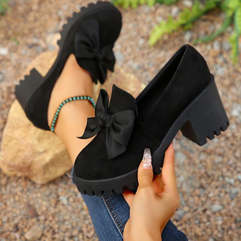 💥Christmas Sale 50% OFF👠Women's Bow Chunky Heel Loafers ✨The perfect holiday shoes! Elegant & comfortable for parties🎄