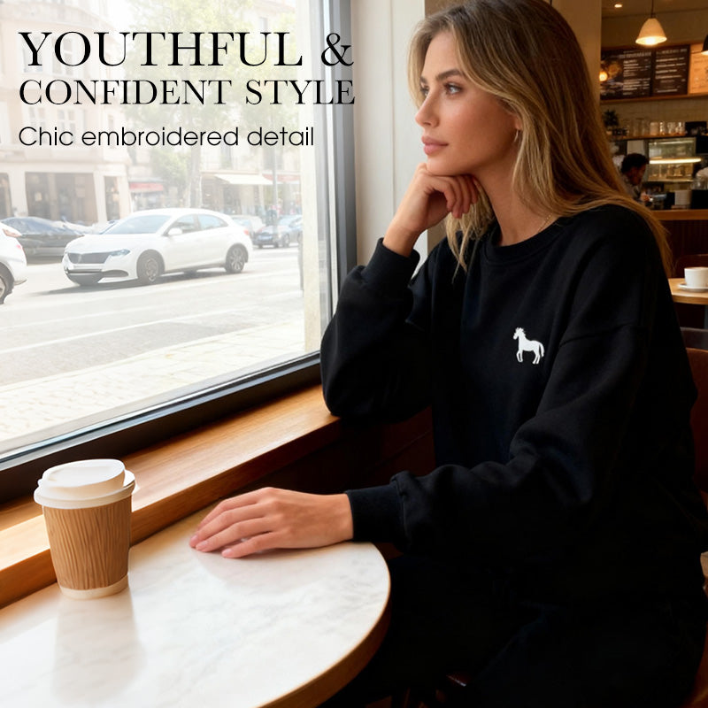 Women's Embroidered Long-Sleeve Crewneck Tops ＆ Pants 2-Piece Set