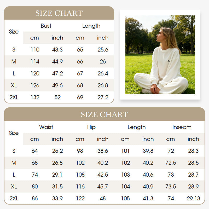 Women's Embroidered Long-Sleeve Crewneck Tops ＆ Pants 2-Piece Set
