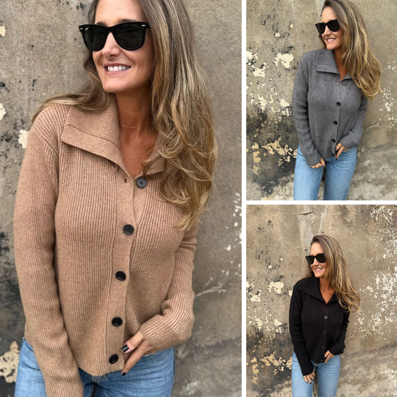 Elegant Lapel Collar Knit Top for Women